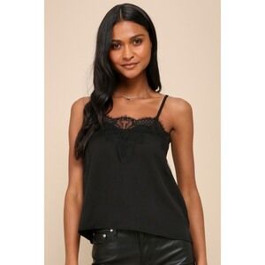 Lulus Maddox Black Satin Lace Cami - Size S